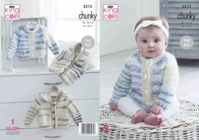 Chunky Knitting Pattern King Cole Baby Easy Knit Hooded Cardigan Waistcoat 5212