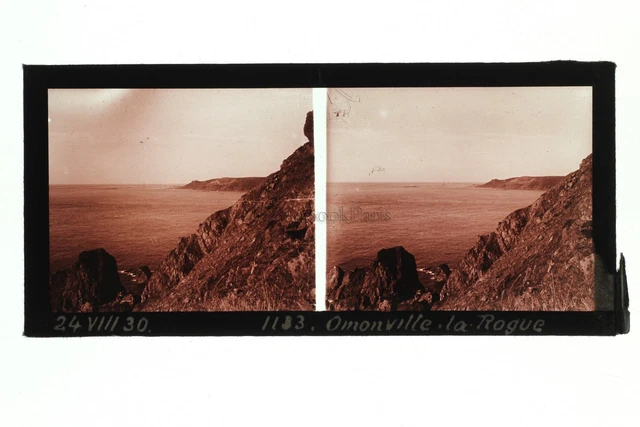 Omonville-la-Rogue Normandie France Photo Stereo Plaque de verre Vintage 1930