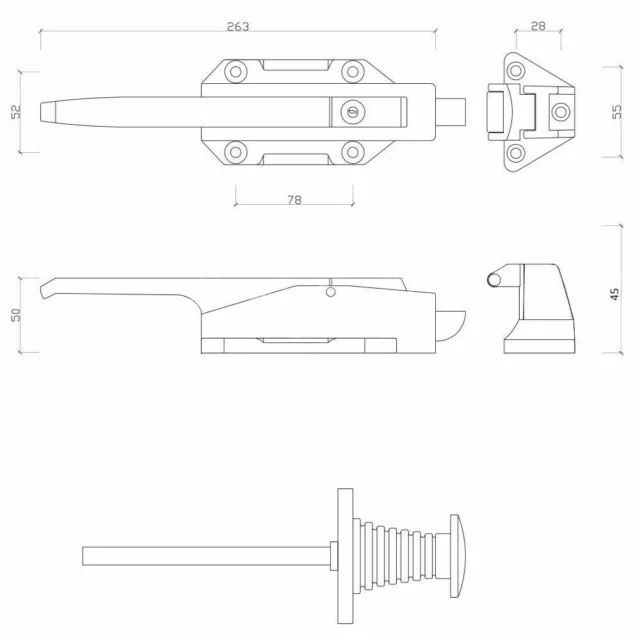 Commercial Fridge Freezer Coolroom Door Latch Flush Emergency Key.  Body  265mm 2