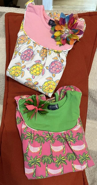 Toddler Girls Simply Southern Bib Top Dresses And Hair Bows Size 3T.