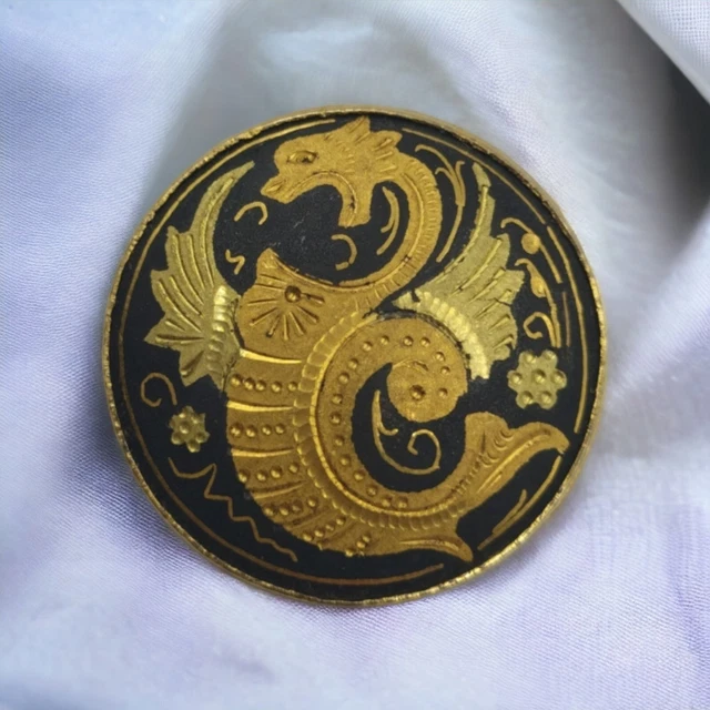 Broche Vintage Or De Tolède Avec Camée Noir – Résine, Fait Main, K11