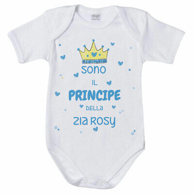 Body neonato personalizzato con nome sono il principe di zia con corona e cuo...
