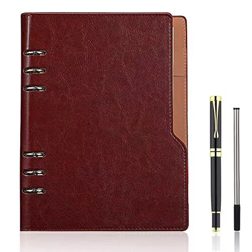 Update A5 Refillable Leather Notebook for Writing 6-Ring Binder Leather Journal