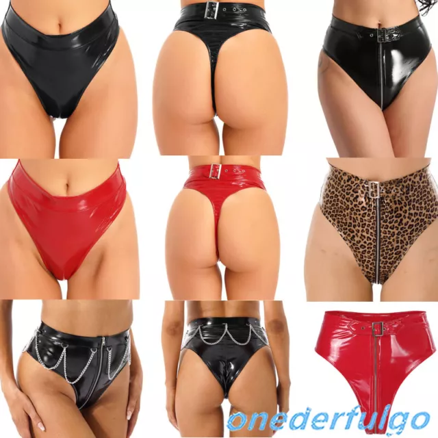 Women's Wetlook PVC Leather Panties High Cut Briefs Sexy Booty Shorts  Underwear