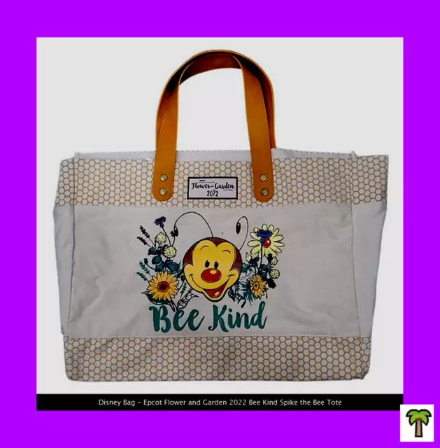 🌴 Disney 2022 EPCOT Flower & Garden Festival Bee Kind Spike the Bee Tote NEW