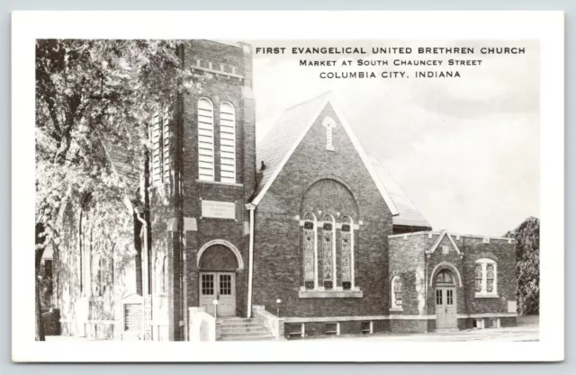 Columbia City Indiana~First Evangelical United Brethren Church~1940s B&W PC