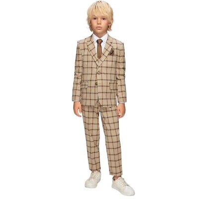 Boys Suits 6 Piece Wedding Page Boy Party Prom Suit Checked   1 to 16 Years UK