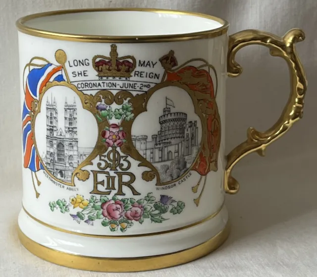 Large Hammersley Bone China Queen Elizabeth II 1953 Coronation One Pint Tankard.