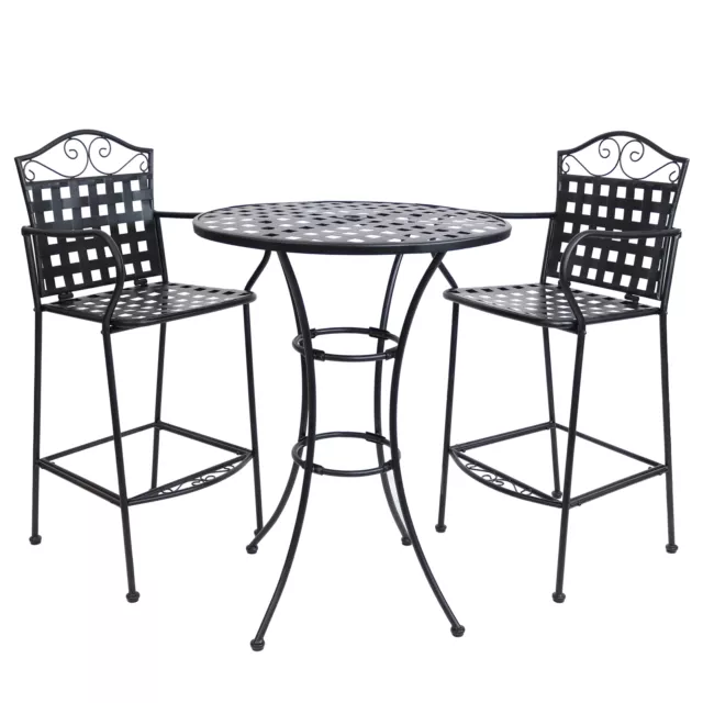 Scrolling Wrought Iron Patio Bar-Height Table and Chairs - Black by Sunnydaze