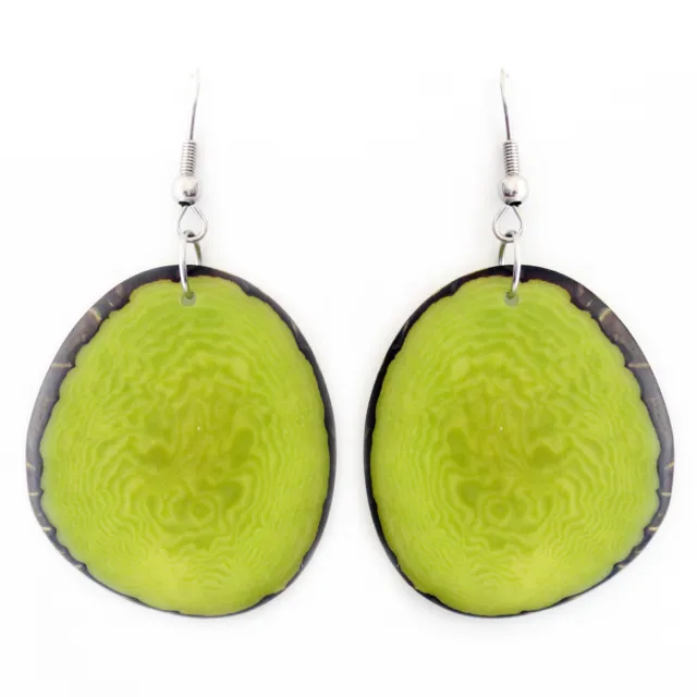 Chips Tagua Earrings Green Handmade, Fairtrade, Lightweight
