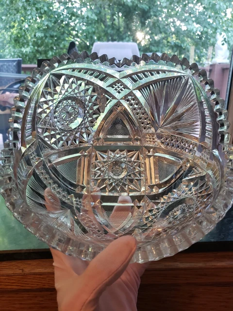 8" Round Bowl, American Brilliant Period Cut glass Crystal hobstar United Cut co