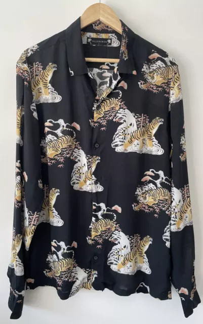 Allsaints Kirshma Long Sleeve Shirt Tiger Print Large Black Viscose Never Worn