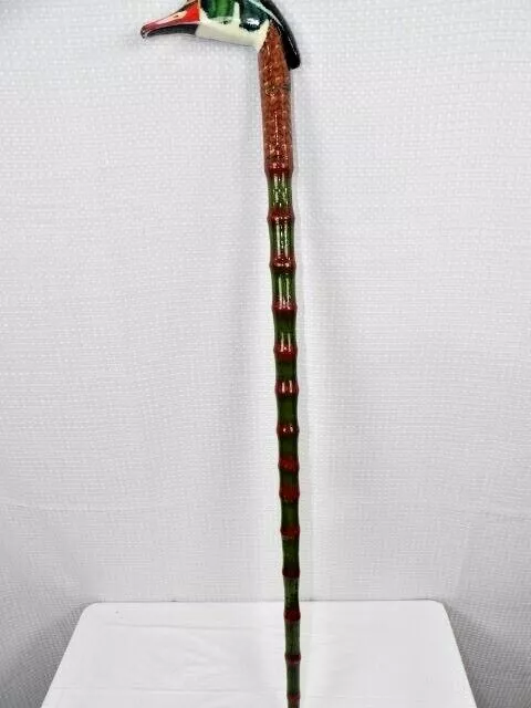 Wood Hand Carved and Painted Duck Head Cane - Walking Stick