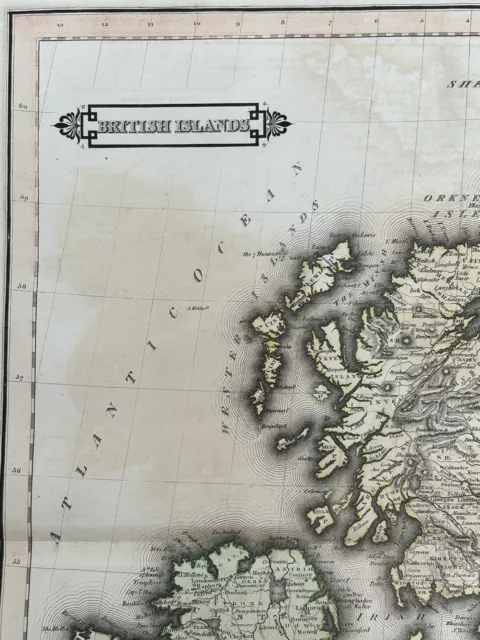 1828 British Isles by Daniel Lizars Large Hand Coloured Antique Map 2