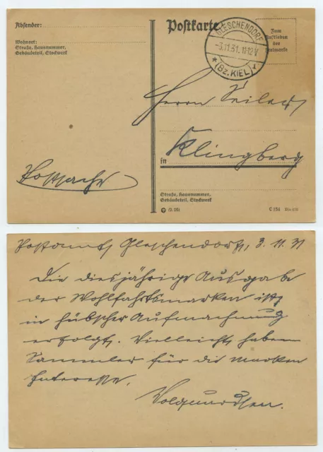 73751 - Postsache - Postkarte - Gleschendorf 3.11.1931 nach Klingberg