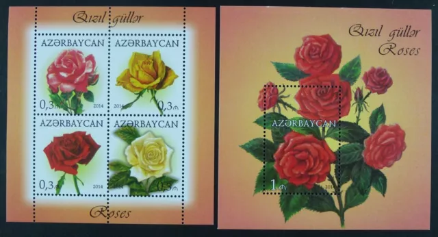 Aserbaidschan Azerbaijan 2014 Rosen Roses Blumen Flowers 1055-58 Block 143 MNH