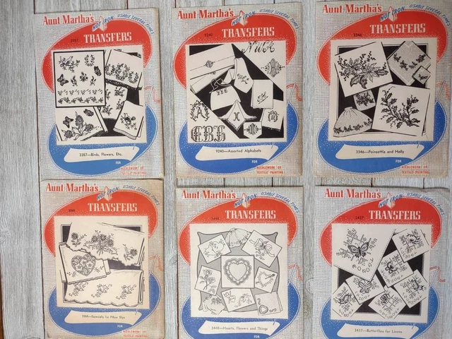 6 patrones de transferencia de bordado de hierro caliente vintage tía Martha's