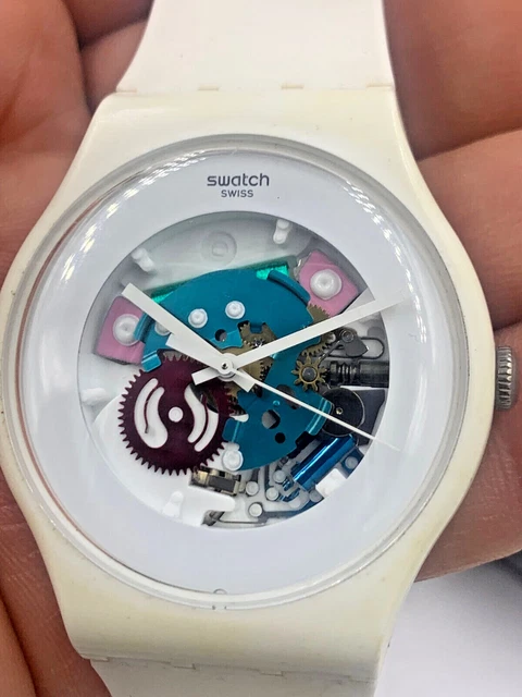 Realista Despido Contemporáneo SWATCH WATCH WHITE Lacquered Skeleton Dial SUOW100 Unisex 42mm 2001 Working  $55.00 - PicClick