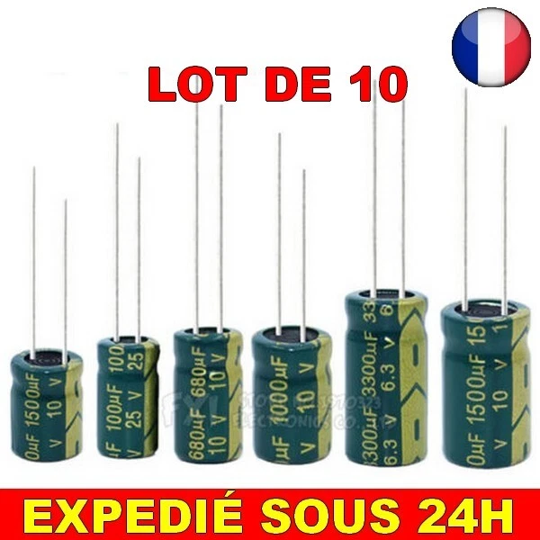 2 Condensateurs électrolytiques 100µF 25V Radial Aishi WH 105°C - Pour Soudage THT