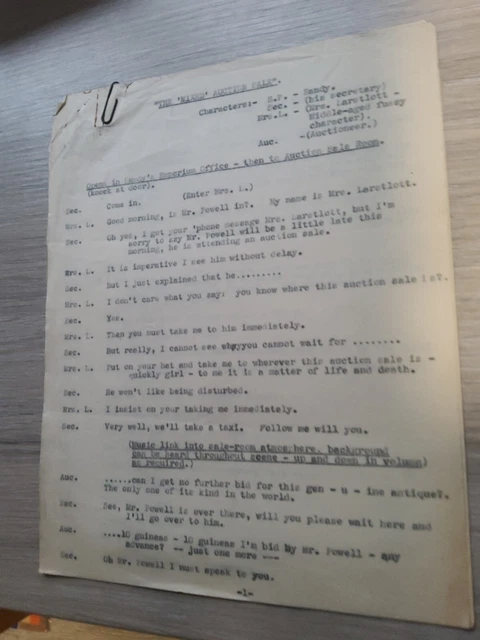 Theater Script Object VARIETY THEATRE SCRIPT 1930S,Comedian Sandy Powell,The Mixed Auction ...