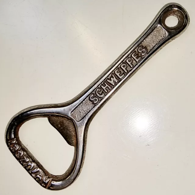 Vintage Cast Iron Schweppes Cork Beer Bottle Opener Original Keyring 3½" Long 2