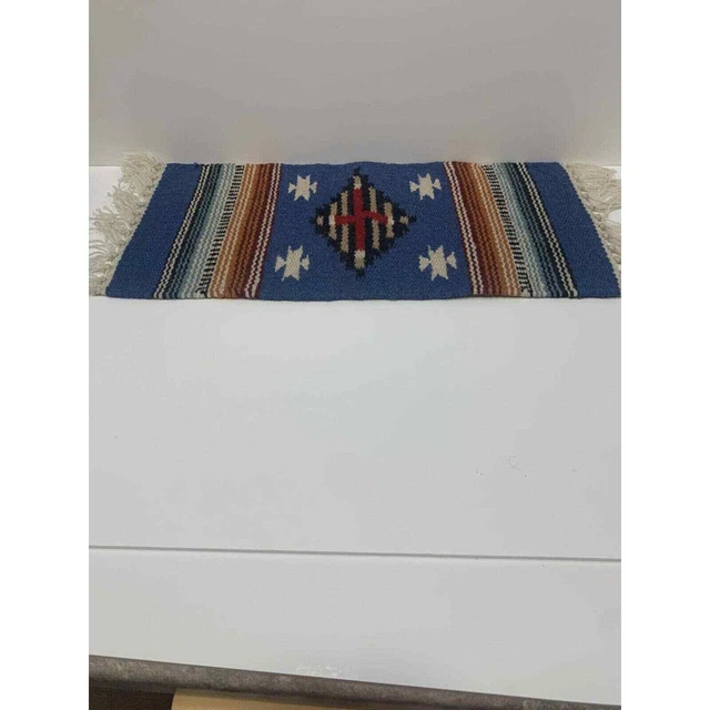 Woven Wool Southwestern Tapestry Saddle Blanket Wall Art Blue