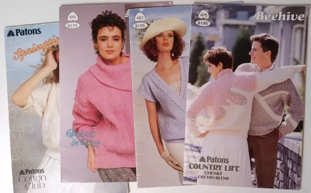 Lote de 4 patrones de punto de suéter vintage de la década de 1980 colmena Canadá