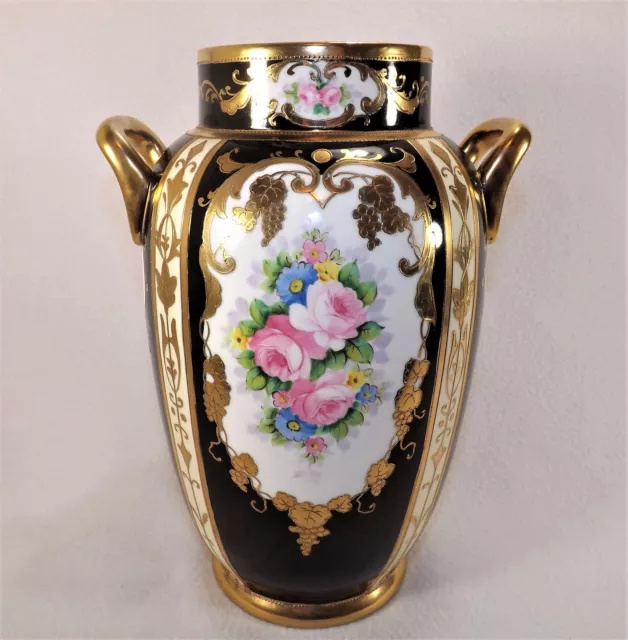 Exquisite 11 1/4" Nippon Vase 1891-1911 Raised Gold Porcelain Maple Leaf Mark