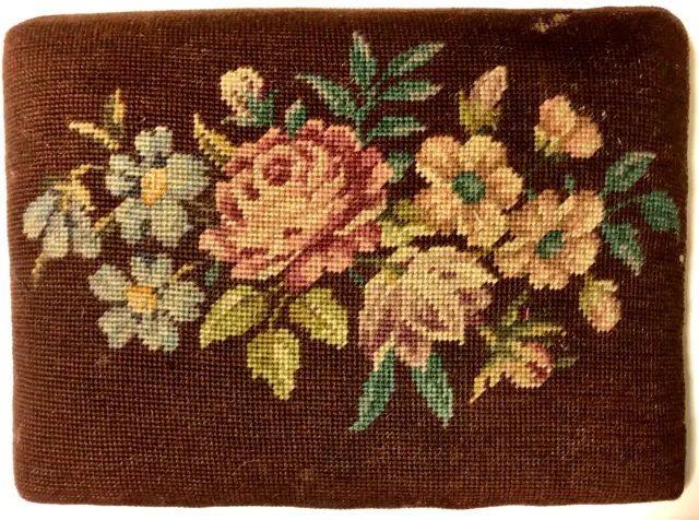 Antique Footstool Floral Needlepoint cushion only: 14"x10"x 1-3/4"