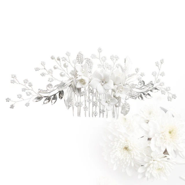 Pettine per capelli floreali argento strass pettini donna perla matrimonio sposa Miss