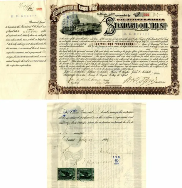 Standard Oil Trust signed by H.H. Rogers, John D. Archbold, W.H. Tilford and tra