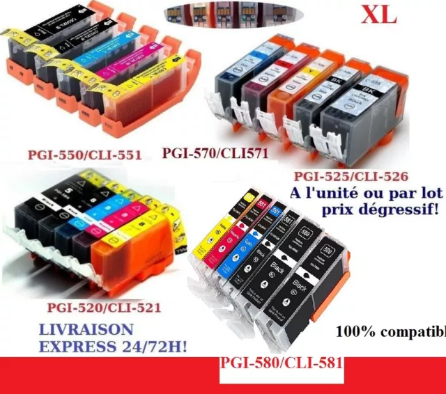 Cartouches XL pour Canon Pixma PGI CLI 525 526 520 521 550 551 570 571 580 581