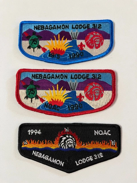Boy Scout OA 312 Nebagamon Lodge Flap Lot S10 S11 S15 75th Ann 1990 1994 NOAC
