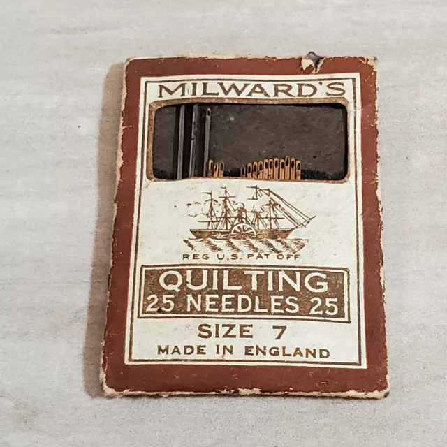 Vintage MILWARD'S Quilting Needles Size 7 England Original Packaging Collector