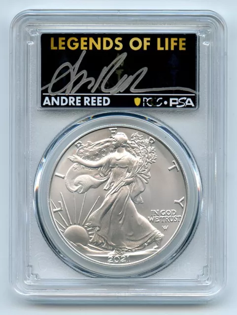 2021 $1 Silver Eagle T2 First Production PCGS MS70 Legends of Life Andre Reed