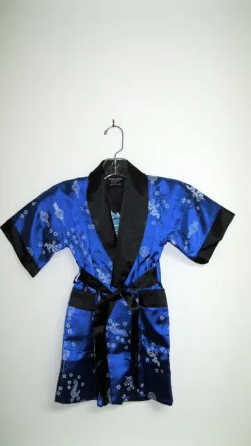 Thai Silk-Blend Child's Robe/Kimono Blue Reversible Dragon / Unisex- S(New)
