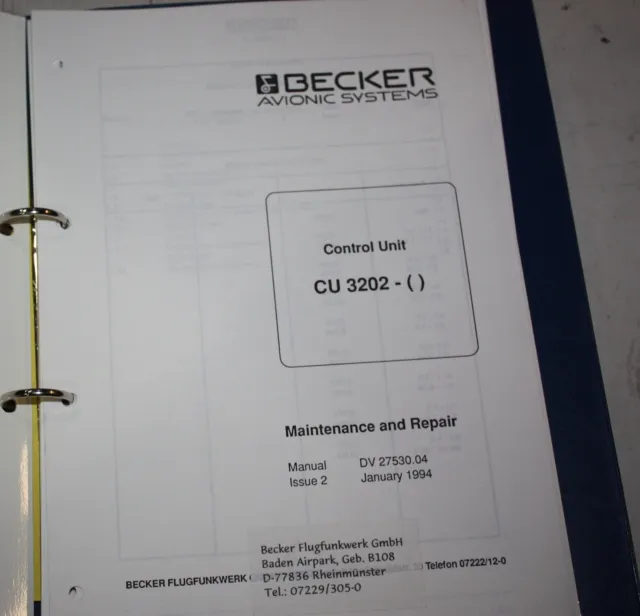 Becker Avionics Systems Control Unit CU 3202 Maintenance and Repair Manual