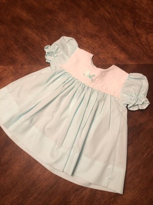 Vintage Alexis Dress Baby Girl  Blue/White Embroidered Floral Lace Dress SZ 9M