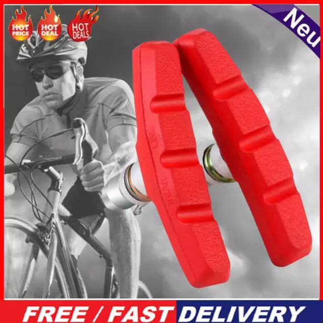 Bike Brake Blocks Rubber MTB Road Bike V Brake Pads Shoes Blocks (Red)