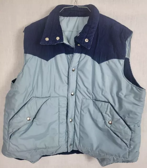 Vtg 80s Blue Corduroy Reversible Ski Vest Mens XL Puffer Retro Western Sigallo