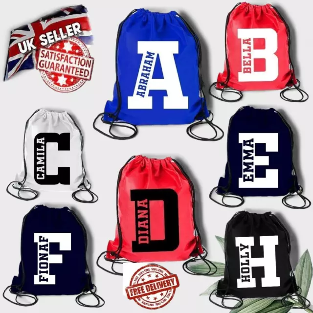 Personalised Drawstring Bag Sports School PE Kit Boys Girls Gym Dance Swim Bag