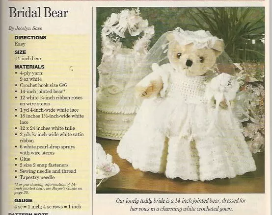 Bridal Bear; WC 676-16;  vintage  crochet  pattern