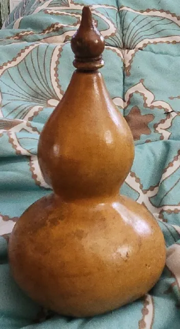 real dried gourd vintage Madeira water bottle with finial cap 8" X 4"