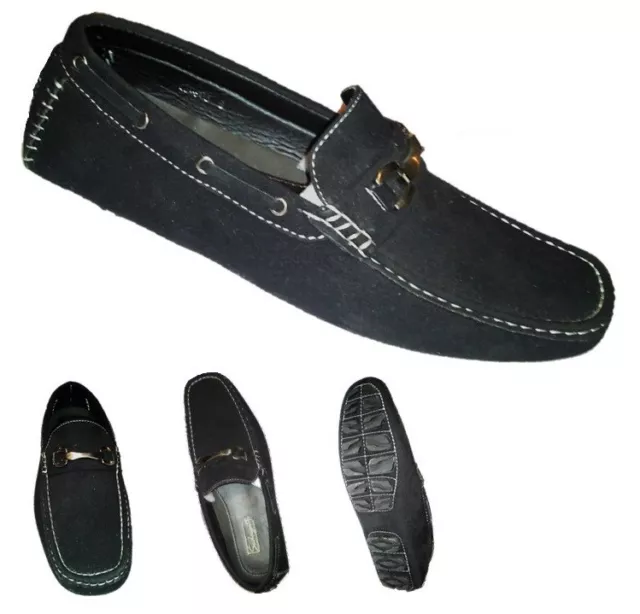 Mens Black Bit Loafers Slip-On Shoes Sedagatti