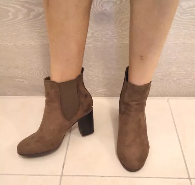 Bottines à talons femme, marron effet daim pointure 39