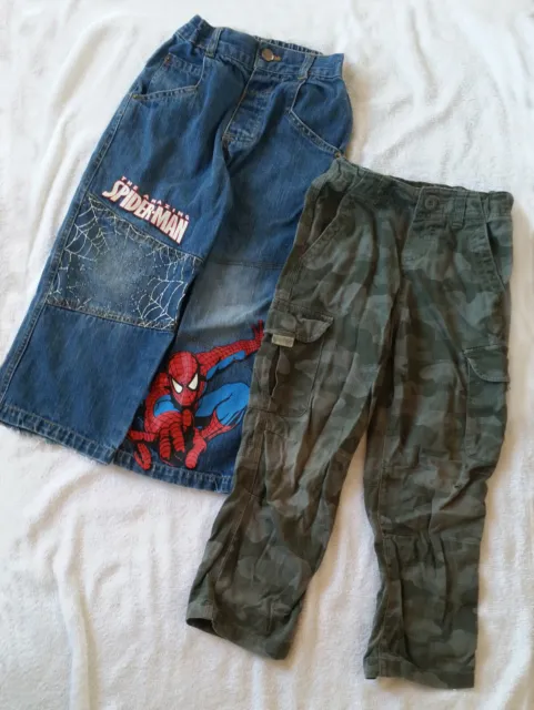 Boys Denim Spiderman Jeans + h&t Camouflage Cargo Pants both Size 5