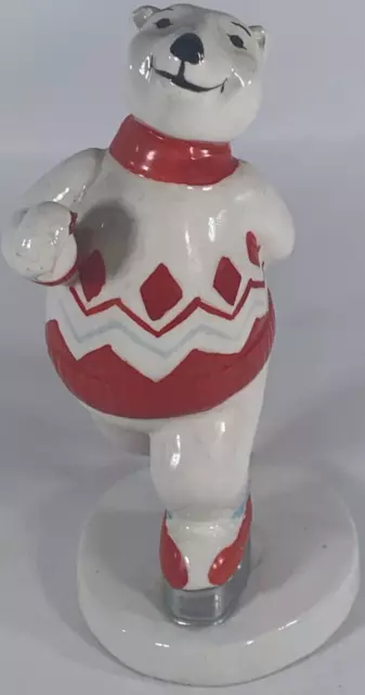 1995 Enesco Coca-Cola Polar Bear Figurine Red White Ice Skating Missing Bottle