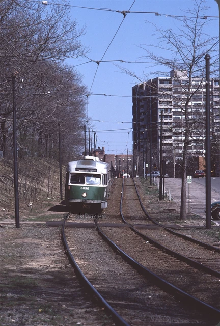 MBTA 3050 leads a two-car train on Beacon St 1982 Original Kodachrome Slide