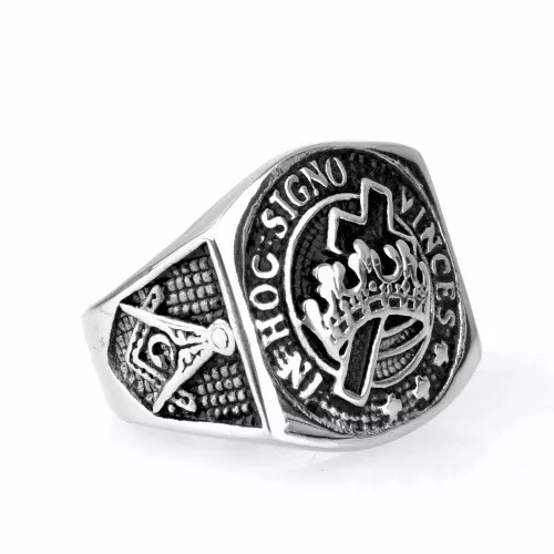 Crusader Knights Templar Rings Men's Stainless Steel Masonic Cross Ring Biker