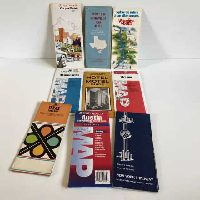 Vintage Map Lot of 9 Texas Oregon Austin Wisconsin Dells Rochester Motel Corpus